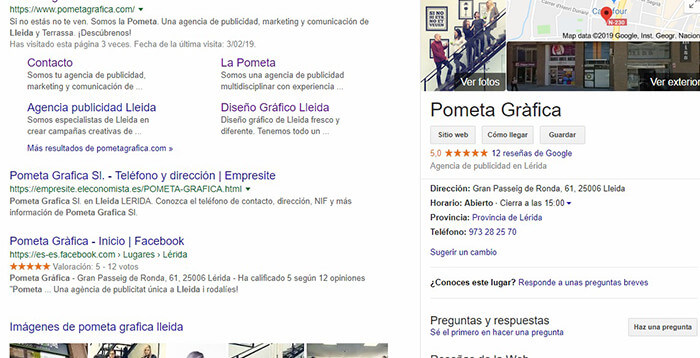 Ficha Pometa Gràfica Google My Business
